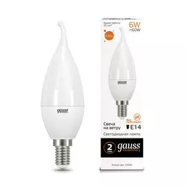 Лампа Gauss LED Elementary Свеча на ветру 6W E14 420lm 3000K 1/10/50