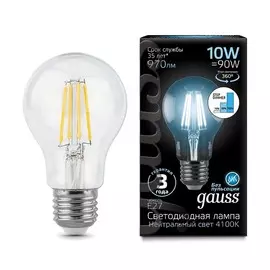 Лампа Gauss LED Filament A60 E27 10W 970lm 4100К step dimmable 1/10/40