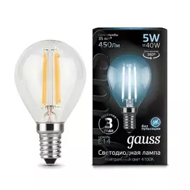Лампа Gauss LED Filament Шар E14 5W 450lm 4100K 1/10/50