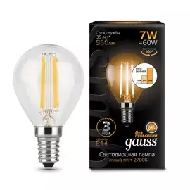 Лампа Gauss LED Filament Шар E14 7W 550lm 2700K step dimmable 1/10/50