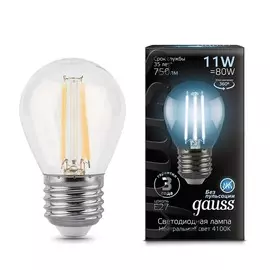 Лампа Gauss LED Filament Шар E27 11W 750lm 4100K 1/10/50