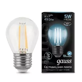 Лампа Gauss LED Filament Шар E27 5W 450lm 4100K 1/10/50