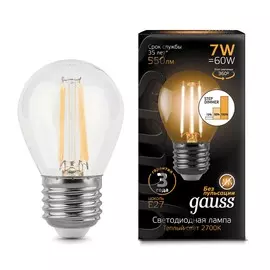 Лампа Gauss LED Filament Шар E27 7W 550lm 2700K step dimmable 1/10/50