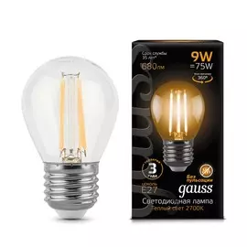 Лампа Gauss LED Filament Шар E27 9W 680lm 2700K 1/10/50