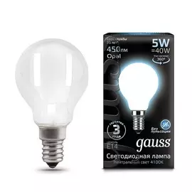Лампа Gauss LED Filament Шар OPAL E14 5W 450lm 4100K 1/10/50
