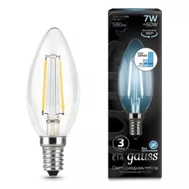 Лампа Gauss LED Filament Свеча E14 7W 580lm 4100К step dimmable 1/10/50