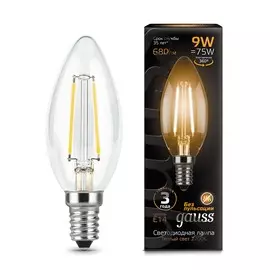 Лампа Gauss LED Filament Свеча E14 9W 680lm 2700К 1/10/50