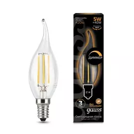 Лампа Gauss LED Filament Свеча на ветру dimmable E14 5W 420lm 2700K 1/10/50