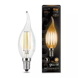 Лампа Gauss LED Filament Свеча на ветру E14 9W 680lm 2700K 1/10/50