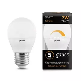 Лампа Gauss LED Шар-dim E27 7W 560lm 3000К диммируемая 1/10/100