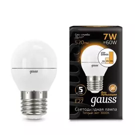 Лампа Gauss LED Шар E27 7W 520lm 3000K step dimmable 1/10/100