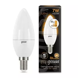 Лампа Gauss LED Свеча E14 7W 520lm 3000К step dimmable 1/10/100