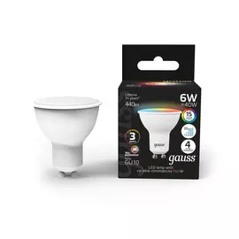 Лампа Gauss MR16 6W GU10 RGBW+диммирование LED