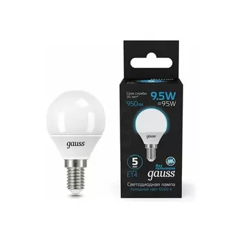 Лампа Gauss Шар 9.5W 950lm 6500K E14 LED