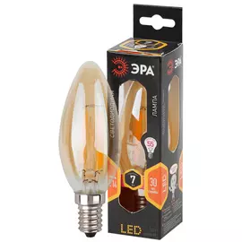 Лампа ЭРА F-LED B35-7w-827-E14 gold филаментная свечка теплый свет цвет золото