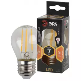 Лампа ЭРА F-LED P45-7w-827-E27 филаментная шарик теплый свет
