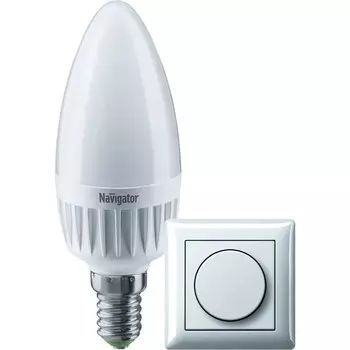 Лампа Navigator LED свеча 7вт e14 холодная Димм.