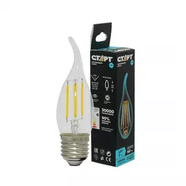 Лампа Старт LED филаментная Е27 7W холодный, свеча на ветру