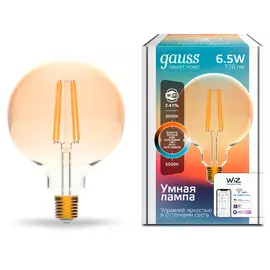 Умная Wi-Fi лампочка Gauss Smart Home Filament G95 7W 740лм E27 управление голосом/смартфоном, с изменением температуры, диммируемая