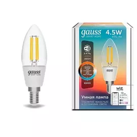 Умная Wi-Fi лампочка Gauss Smar Home Filament С35 4,5W 495лм E14 управление голосом/смартфоном, с изменением температуры, диммируемая