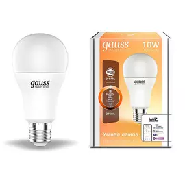 Умная Wi-Fi лампочка Gauss Smart Home А60 10W 1055лм E27, управление голосом/смартфоном, диммируемая