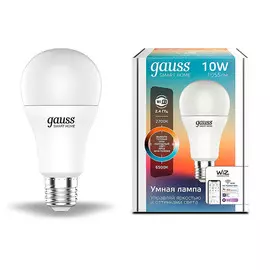 Умная Wi-Fi лампочка Gauss Smart Home А60 8,5W 1055лм E27, управление голосом/смартфоном, с изменением температуры, диммируемая
