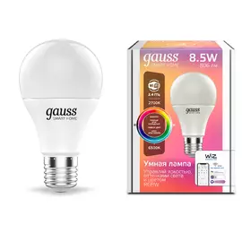 Умная Wi-Fi лампочка Gauss Smart Home А60 8,5W 806лм E27, управление голосом/смартфоном, с изменением цвета и температуры, диммируемая