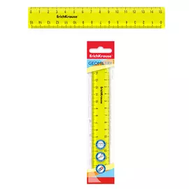 Линейка пластиковая Erich Krause Neon Solid 15 см желтый в флоупаке