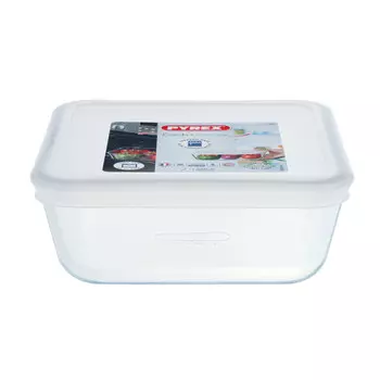 Лоток квадратный Pyrex 20 см с пластиковой крышкой