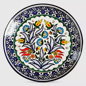 Ляган Риштанская керамика Цветы Риштанская роспись синяя 32 см 5279317