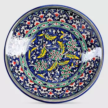 Ляган Риштанская керамика Цветы Риштанская роспись синяя 32 см 3554757