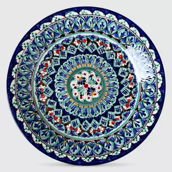 Ляган Риштанская керамика Узоры Риштанская роспись синяя для плова микс 27 см 7025001