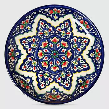 Ляган Риштанская керамика Узоры Риштанская роспись синяя 36 см 9093594