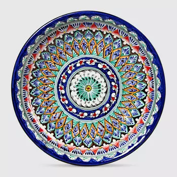 Ляган Риштанская керамика Узоры Риштанская роспись синяя, глубокий 33 см 5279314