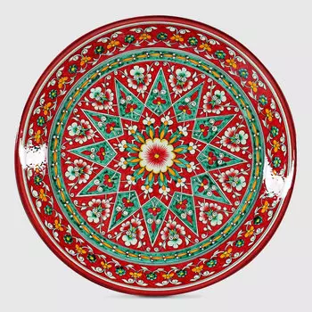 Ляган узбекский Риштанская керамика Риштанская роспись красная 36 см 1924242