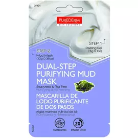 Маска Purederm Двойной уход Очищающая Отшелушивающий гель 3 г + Грязевая маска с экстрактом водорослей и чайного дерева 10 г