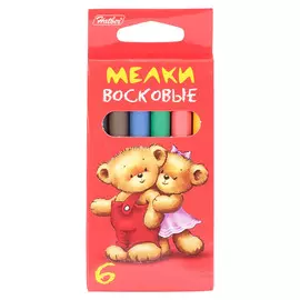 Мелки восковые Hatber "Мишка" 6 цветов