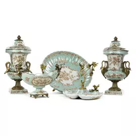 Менажница Glasar фарфоровая с бронзой 22,86см