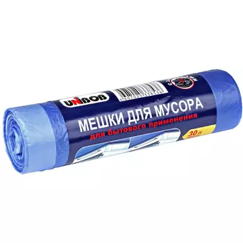 Мешки для мусора Unibob с завязками 30л, 20шт, 50х60см, голубые
