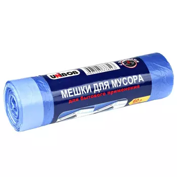 Мешки для мусора Unibob с завязками 60л, 20шт, 60х70 см, голубые