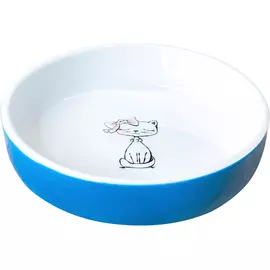 Миска для кошек КерамикАрт Кошка с бантиком голубая 370 мл