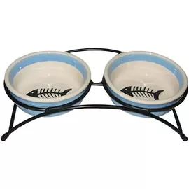 Миска для животных Foxie Fish двойная голубая 12,5х4,5 см 2х300 мл