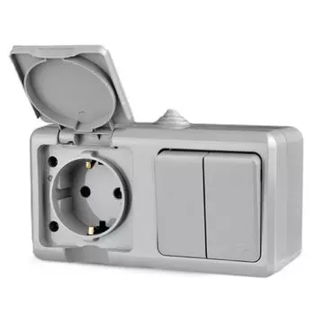 Многомодульный блок Tokov Electric Dita розетка и двухклавишный выключатель серый