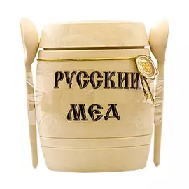 Мёд натуральный Медовая Долина в деревянном бочонке с 2 ложками 500 г