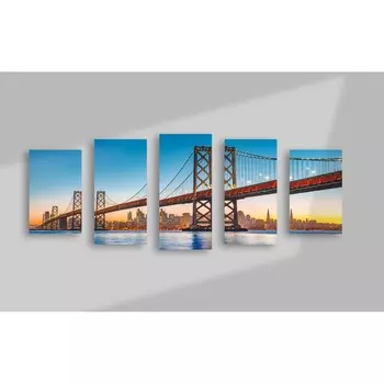 Модульная печатная картина Симфония на деревянном подрамнике "мост в мегаполисе"