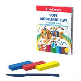 Мягкий восковой пластилин Erich Krause 12 цветов со стеком 156 г