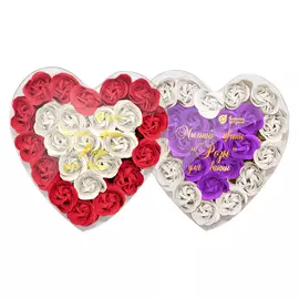 Мыльные цветы "Розы" в коробке в форме сердца 24 шт. /10