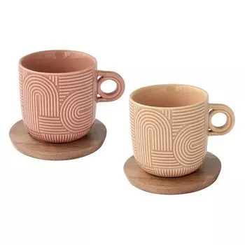 Набор чашек Easy life Радуга бежевый+коричневый на подставках 250 мл 2 шт