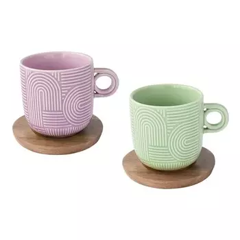 Набор чашек Easy life Радуга сиреневый+зеленый на подставках 250 мл 2 шт