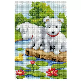 Набор для творчества Белоснежка “Алмазная мозаика” Щенки на мостике